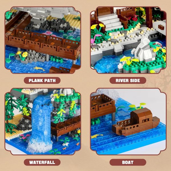 ⁦KASTWAVE Peach Blossom Pond Micro Mini Building Blocks Set, Chinese Architecture Cherry Bonsai Gift Toys with String Lights, Japanese Sakura Tree House Micro Bricks for Adults and 14+ Kids (3320 Pcs)⁩ - الصورة ⁦3⁩