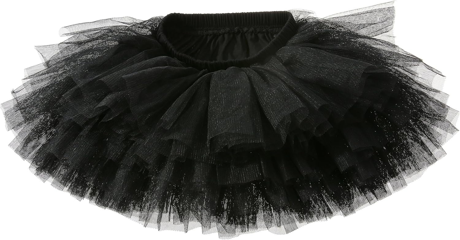 Girls' 6-Layer Tulle Tutu Skirt, Black, Elastic Waist, Ages 4-8 Years, Dance Performance Wear 2 Girls' 6-Layer Tulle Tutu Skirt, Black, Elastic Waist, Ages 4-8 Years, Dance Performance Wear - الصورة 2