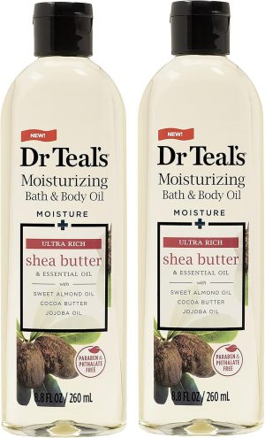 Dr. Teal's Moisturizing Bath & Body Oil 2-Pack (17.6 Fl Oz Total) Moisture + Ultra Rich Shea Butter & Essential Oil. Treat your skin, your senses, and your stress.