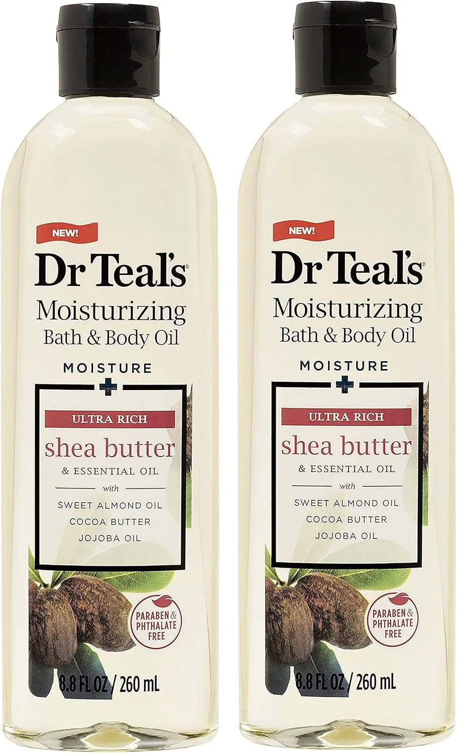 Dr. Teal's Moisturizing Bath & Body Oil 2-Pack (17.6 Fl Oz Total) Moisture + Ultra Rich Shea Butter & Essential Oil. Treat your skin, your senses, and your stress.