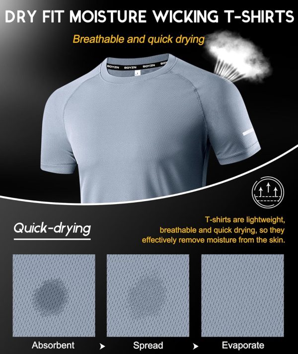 ⁦Boyzn Men's 3 Pack Running Workout Shirts Quick Dry Moisture Wicking Short Sleeve Mesh Athletic T-Shirts⁩ - الصورة ⁦6⁩