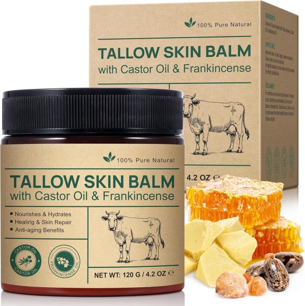 Sebum Castor Oil Frankincense Oil Balm, Natural Sebum from Grass-Fed Cattle for Skin Care, Deep Nourishing and Moisturising Moisturiser for Face and Body