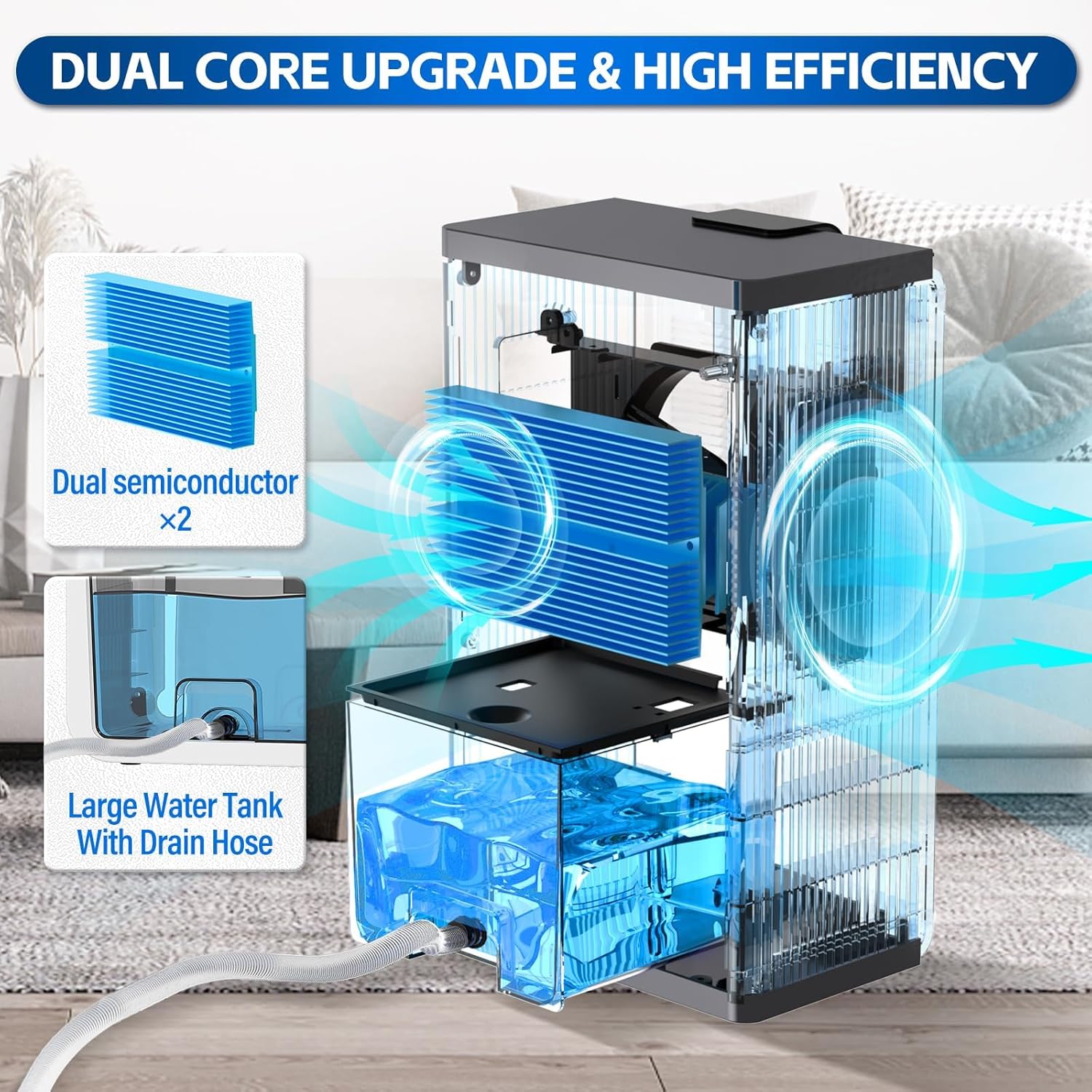 Dehumidifiers for Home (1000 Sq.Ft), 98 Oz Dehumidifier with Humidity Display, Drain Hose Dehumidifiers, Timer Setting, Auto Shut Off, Silent Mode Dehumidifier for Basement, Bedroom, White 2 Dehumidifiers for Home (1000 Sq.Ft), 98 Oz Dehumidifier with Humidity Display, Drain Hose Dehumidifiers, Timer Setting, Auto Shut Off, Silent Mode Dehumidifier for Basement, Bedroom, White - الصورة 2