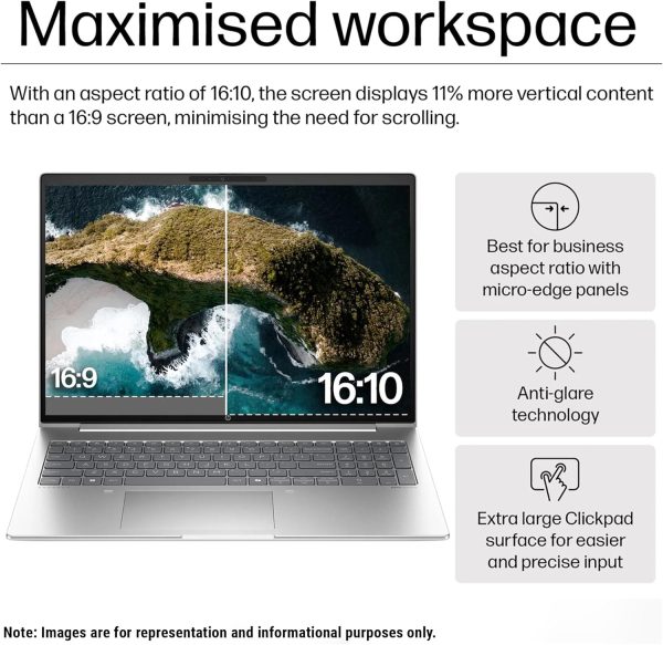 ⁦HP ProBook 460 G11 16" IPS WLED WUXGA Display Laptop, Intel Core Ultra 7 155U, 16GB RAM 1TB SSD, Backlit Keyboard, Fingerprint Reader, Wi-Fi 6E, Bluetooth 5.3, Windows 11 Pro, Pike Silver⁩ - الصورة ⁦7⁩