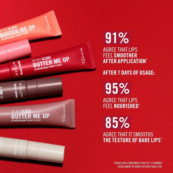 ⁦Rimmel London Oh My Gloss Butter Me Up Lip Butter Balm 001 Vanilla Frost, Hydrating Lip Balm, Tinted Lip Balm, Lip Care, Hydration, Nourishing, Squalene, 0.53oz⁩ - الصورة ⁦6⁩