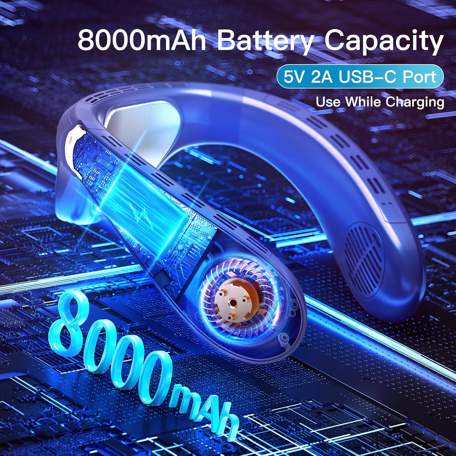 DATTOY Neck Air Conditioner, 360° Cooling Neck Fan, 8000mAh Rechargeable Wearable AC Air Conditioner with Large Cooling Plate,Blow Cold Air 3 Speeds Portable Personal Instant Neck Fan Cooler (Blue O) 4 DATTOY Neck Air Conditioner, 360° Cooling Neck Fan, 8000mAh Rechargeable Wearable AC Air Conditioner with Large Cooling Plate,Blow Cold Air 3 Speeds Portable Personal Instant Neck Fan Cooler (Blue O) - الصورة 4