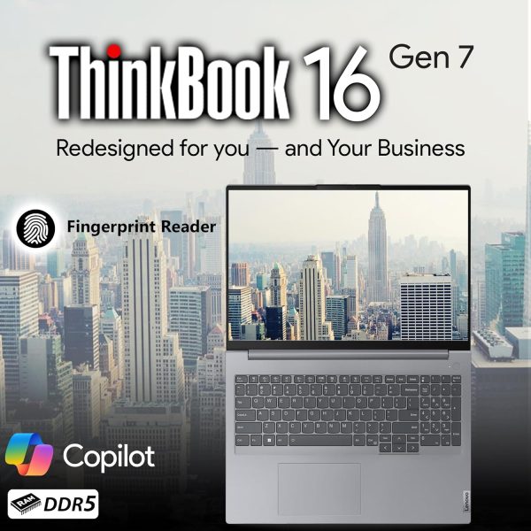 ⁦Lenovo ThinkBook 16 G7 Business Laptop, 16” FHD+, AMD Ryzen 5 7533HS, 16GB DDR5, 512GB NVMe, WiFi 6 + BT, RJ-45, HDMI, Fingerprint Reader, HD Webcam, Win 11 Pro⁩ - الصورة ⁦5⁩