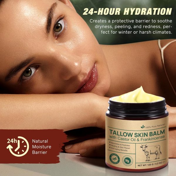 ⁦Sebum Castor Oil Frankincense Oil Balm, Natural Sebum from Grass-Fed Cattle for Skin Care, Deep Nourishing and Moisturising Moisturiser for Face and Body⁩ - الصورة ⁦2⁩