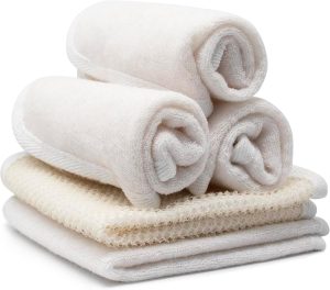 Paradiso Soft-Weave Wash Cloths for Face and Body, Exfoliating Washcloth, White, 5 Count, Small