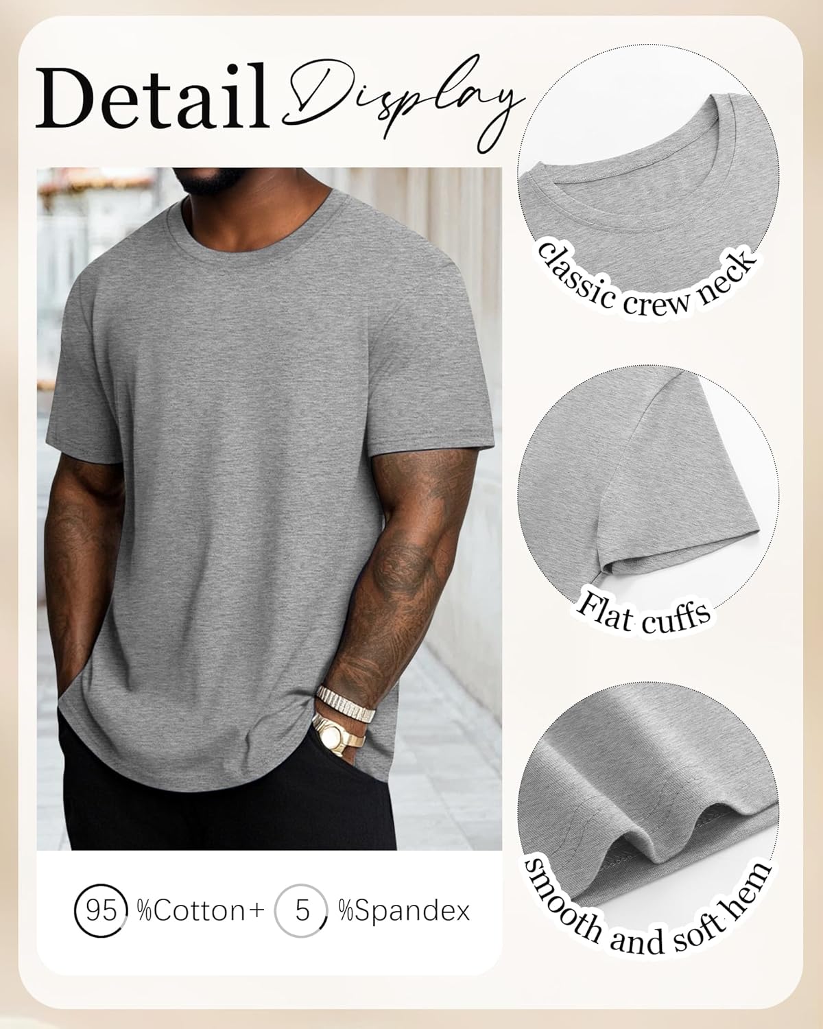 Neer 3 Pack Men's Round Neck T Shirts 95% Cotton M-7xl Big Tall Regular Tees Soft Short Sleeve 2025 Summer Basic Tops 4 Neer 3 Pack Men's Round Neck T Shirts 95% Cotton M-7xl Big Tall Regular Tees Soft Short Sleeve 2025 Summer Basic Tops - الصورة 4