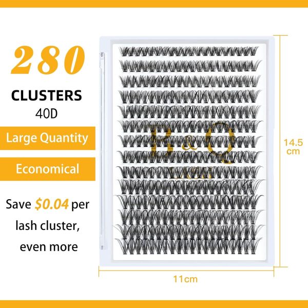 ⁦B&Q Individual Eyelashess 280Pcs Cluster Lashes D Curl 40D Mix9-16mm Lashes Individual Cluster Lash Clusters Extensions DIY Lash At Home (40D-0.07D-9-16mix)⁩ - الصورة ⁦2⁩