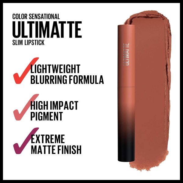 ⁦Maybelline Color Sensational Ultimatte Matte Lipstick, Non-Drying, Intense Color Pigment, More Taupe, Rose Nude, 1 Count⁩ - الصورة ⁦2⁩