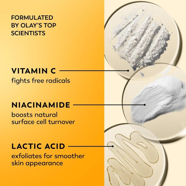 ⁦Olay Vitamin C Face Moisturizer, Brightening Cream for Women, Trial Size, Evens Tone, Dark Spot & Hyperpigmentation Reduction, Glowing Skin Care - Niaciniamide, Lactic Acid, 0.5 Oz⁩ - الصورة ⁦4⁩