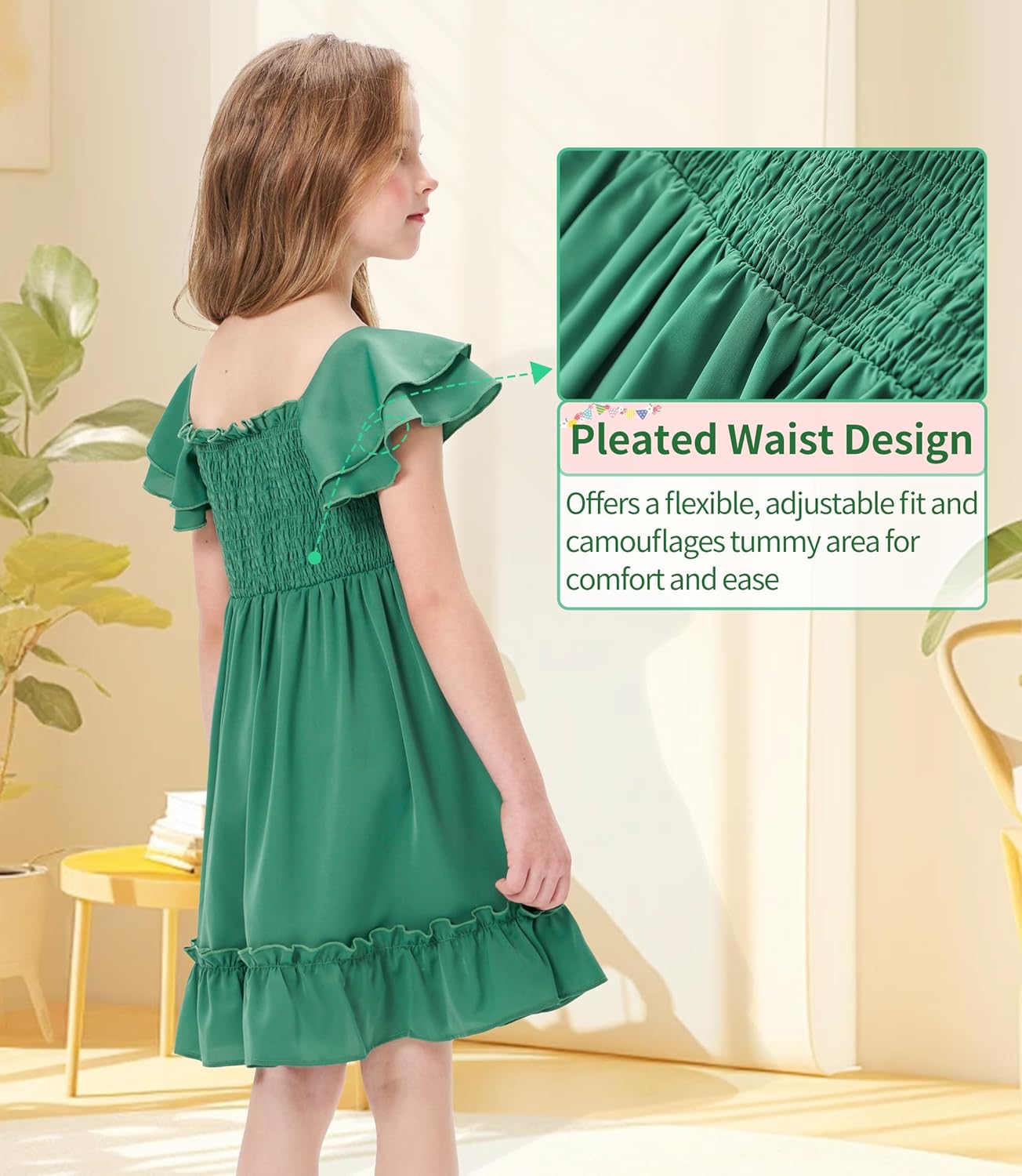 Hvididan Girls Summer Dresses Cute Double Layer Ruffle Sleeve Off Shoulder Dress 5-14 Years 5 Hvididan Girls Summer Dresses Cute Double Layer Ruffle Sleeve Off Shoulder Dress 5-14 Years - الصورة 5