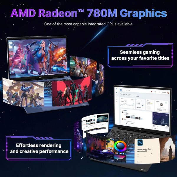 ⁦17.3” Gaming-Laptop, AI 9 8945HS (>i9-13900H), 32GB RAM 1TB SSD,USB-C 4.0 AI Copilot Ready, VR Support, 100W PD Fast Charge, Backlit Keyboard, Fingerprint Unlock, for Gaming/Student/Office/Business⁩ - الصورة ⁦3⁩