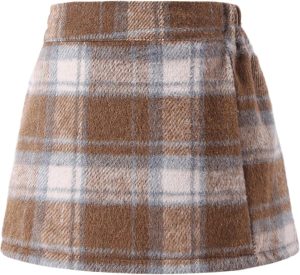 SEAUR Kids Girls Short Skirt Tweed Mini Skirt Elasticated Waist Plaid School Skorts A-line Elegant Skirt with Lining Shorts for Fall Winter 110-170