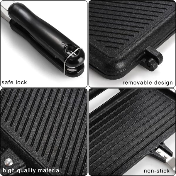⁦ALMEKAQUZ Sandwich Maker, Grilled Sandwich and Panini Maker Pan, with Non-Stick Plates and Handle, Stovetop Toasted Sandwich Maker Aluminum Flip Pan for Home Kitchen, Camping Cookware Equipment.⁩ - الصورة ⁦2⁩