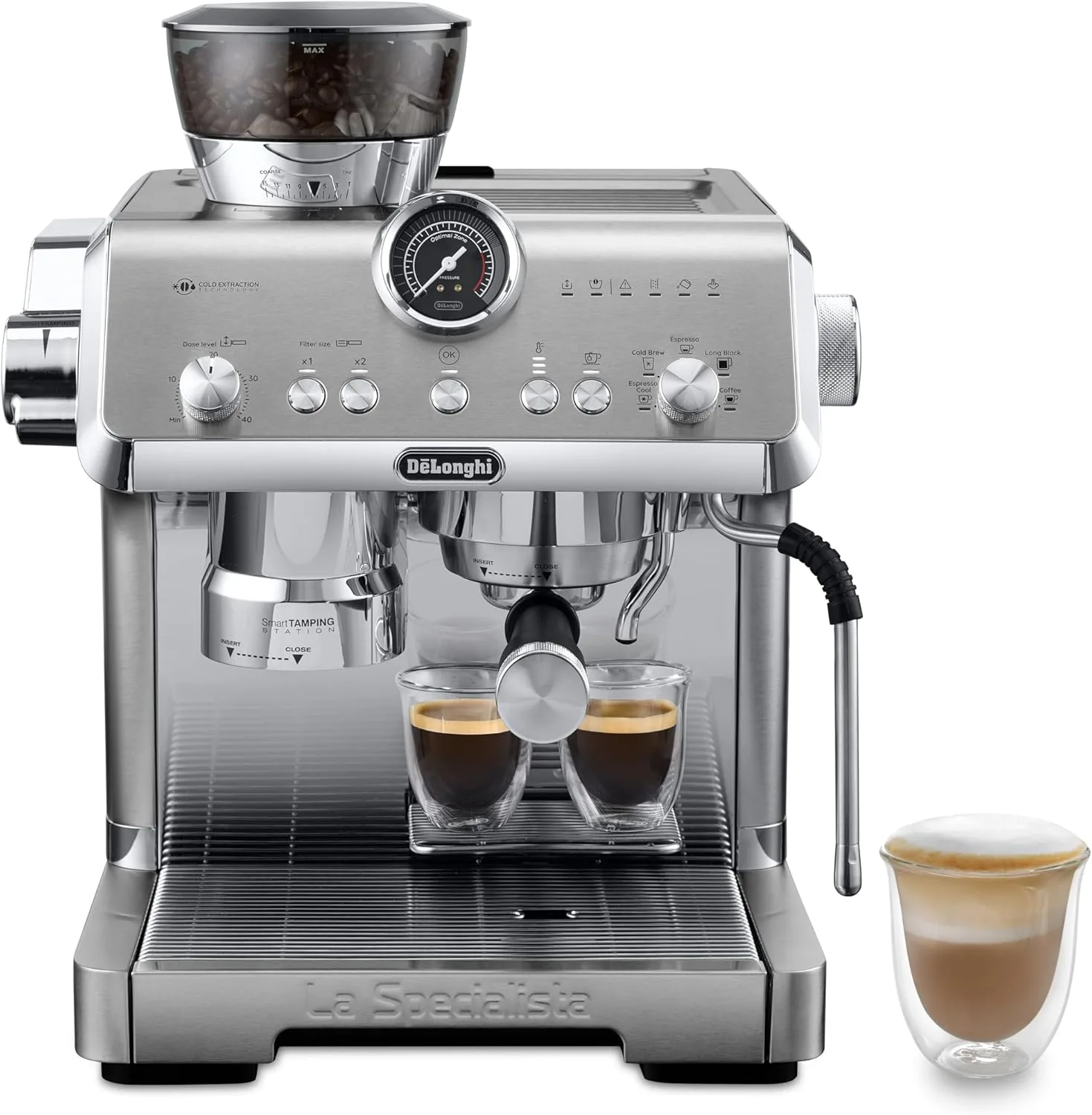 De'Longhi Cold Brew Coffee Machine LA SPECIALISTA OPERA Semi-Automatic Barista Espresso Machine with Built-in Grinder & Smart Tamping, Cold Extraction, 15 Bar Pressure, 15 Adjustable Settings EC9555.M