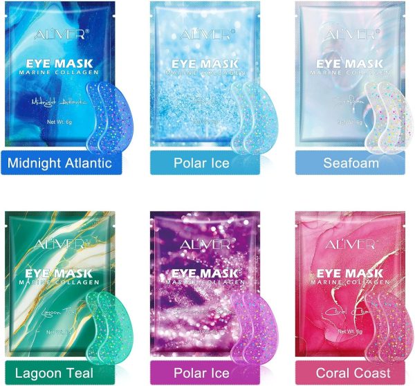 ⁦ALIVER Eye Gels with Natural Marine Collagen Hyaluronic & Pearl Under Eye Patches (12 Pcs), Under Eye Masks for Puffy Eyes & Dark Circles & Eye Bags, Face Moisturizer Treatment, Reduce Wrinkles⁩ - الصورة ⁦8⁩