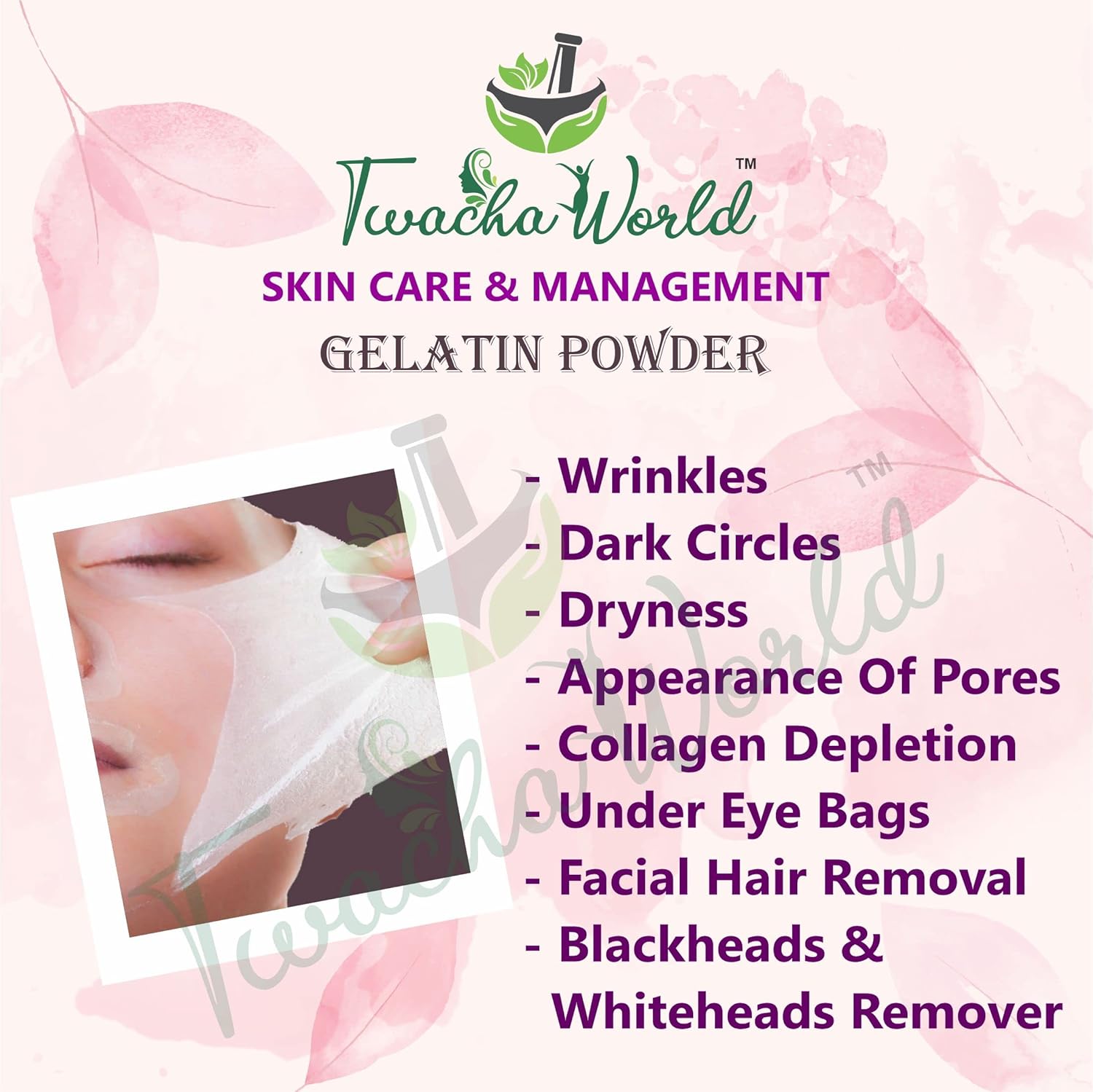 Twacha world Gelatin Powder For Face Mask/Hair removal/Peel Off Mask (Skin Care) 25 GM (25 g) 6 Twacha world Gelatin Powder For Face Mask/Hair removal/Peel Off Mask (Skin Care) 25 GM (25 g) - الصورة 6