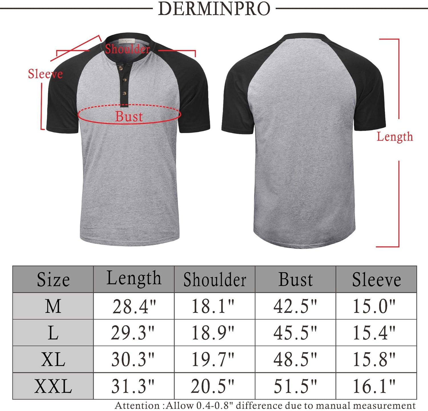 Derminpro Men's Henley Cotton Casual Short/Long Sleeve Lightweight Button T-Shirts 7 Derminpro Men's Henley Cotton Casual Short/Long Sleeve Lightweight Button T-Shirts - الصورة 7
