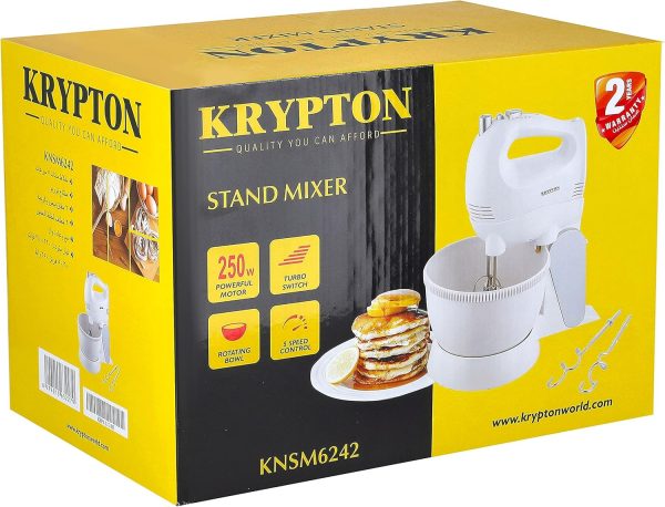 ⁦Krypton Stand Mixer, 250W Mixer with Rotating Bowl, KNSM6242 | 5 Speed Setting | Beaters & Dough Hooks for Easy Egg, Whipping, Mixing Dough, Cookies, Brownies⁩ - الصورة ⁦9⁩