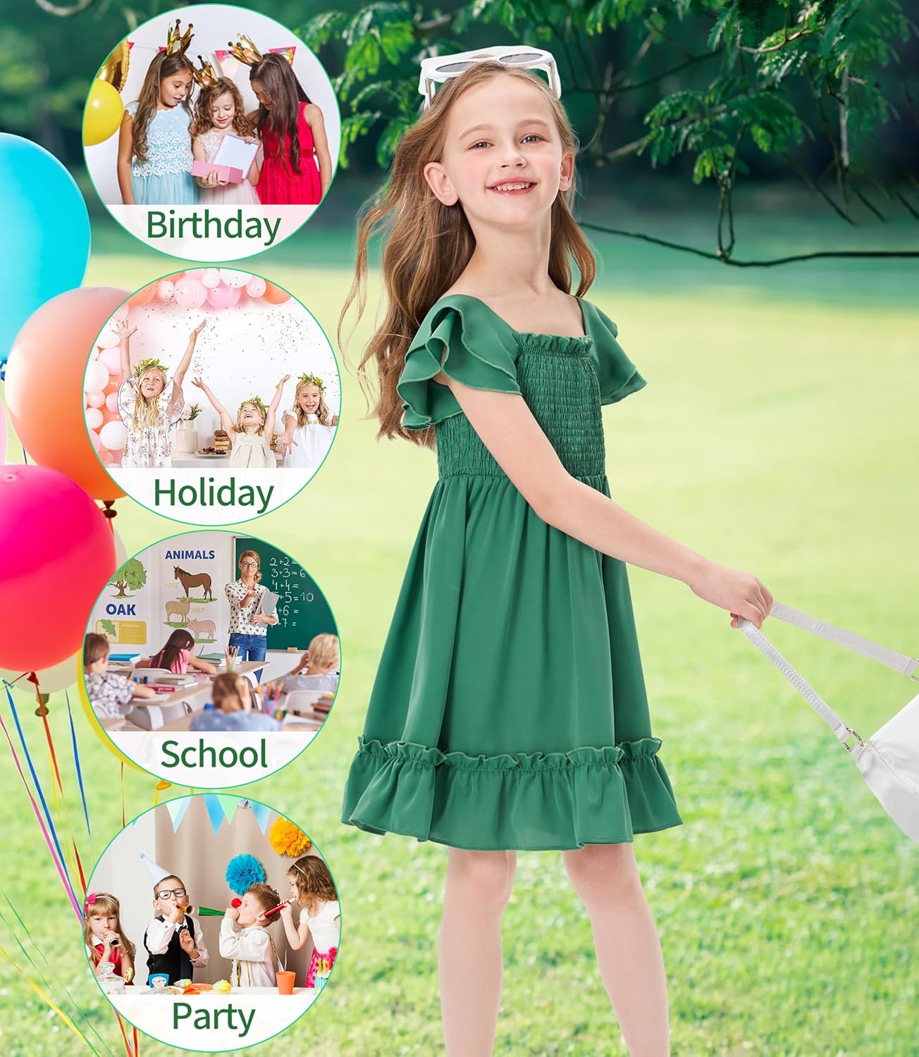 Hvididan Girls Summer Dresses Cute Double Layer Ruffle Sleeve Off Shoulder Dress 5-14 Years 6 Hvididan Girls Summer Dresses Cute Double Layer Ruffle Sleeve Off Shoulder Dress 5-14 Years - الصورة 6