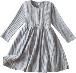 SEAUR Girls' Long Sleeve Dress Knit Striped Crew Neck Midi Dress A-Line Slim Waist Princess Dress