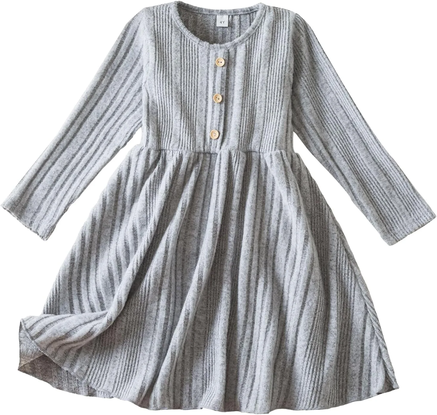 SEAUR Girls' Long Sleeve Dress Knit Striped Crew Neck Midi Dress A-Line Slim Waist Princess Dress