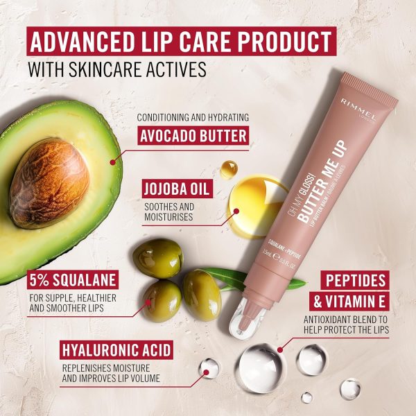 ⁦Rimmel London Oh My Gloss Butter Me Up Lip Butter Balm 001 Vanilla Frost, Hydrating Lip Balm, Tinted Lip Balm, Lip Care, Hydration, Nourishing, Squalene, 0.53oz⁩ - الصورة ⁦4⁩