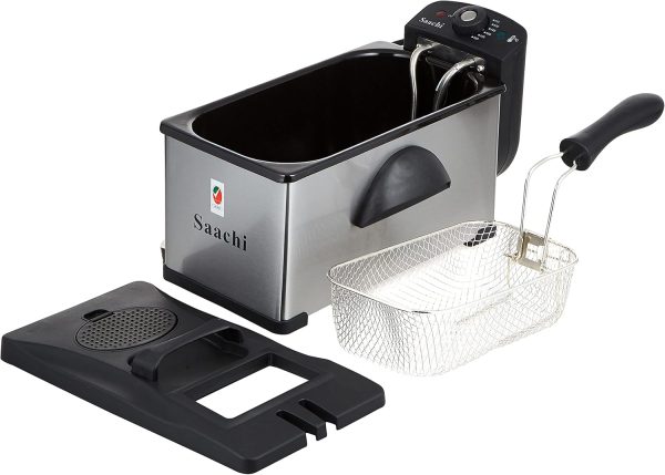 ⁦Saachi Deep Fryer Stainless Steel Body 3.0 Litres 2000 W Adjustable Thermostat anti-odour filter and non-stick coated pan NL-DF-4751-ST Silver-Black⁩ - الصورة ⁦3⁩