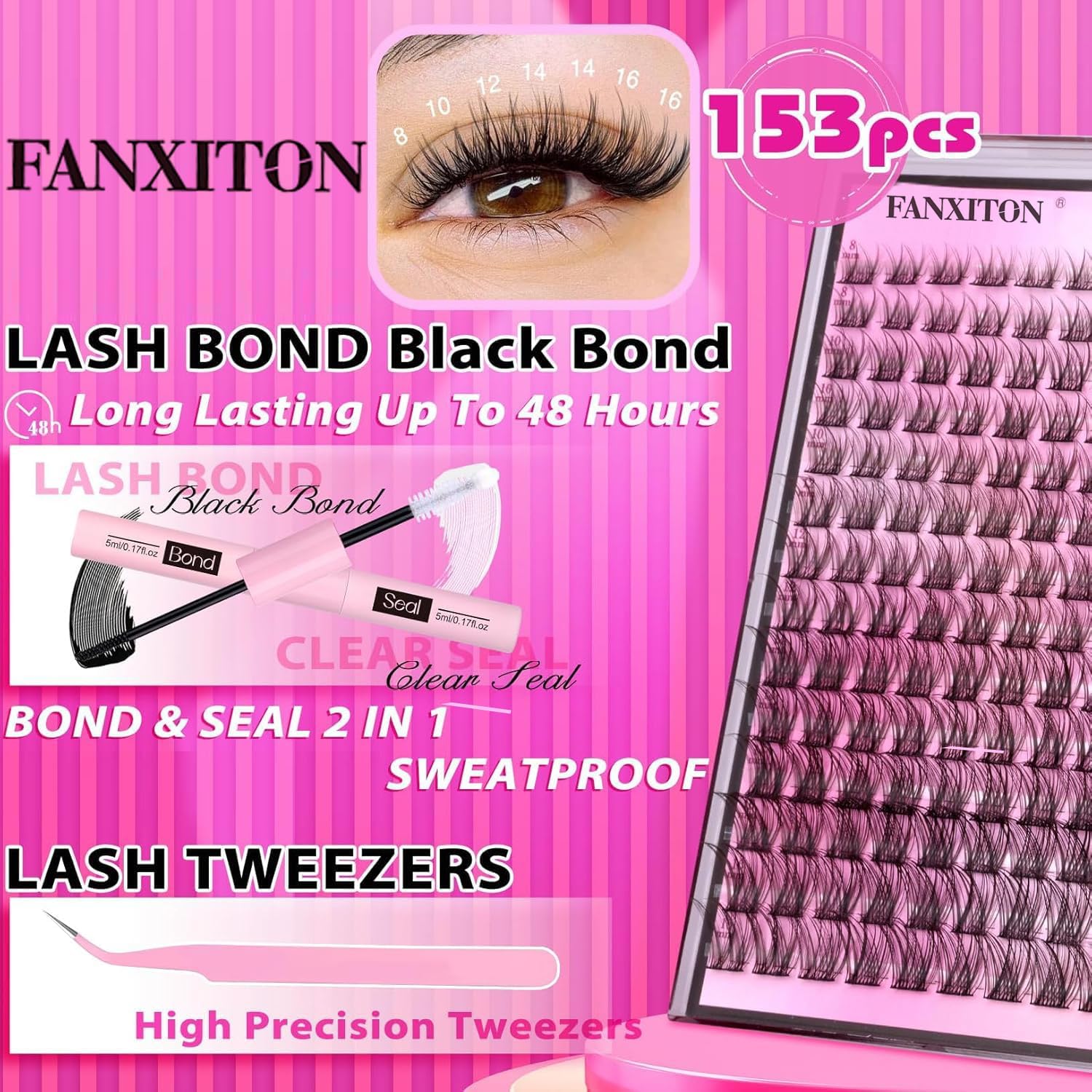 DIY Lash Extension Kit Natural Look Wispy Lash Clusters D Curl 154pcs Lashes Clusters 8-16mm Eyelash Extension Kit Lash Bond and Seal Lash Tweezers Individual Lashes Lash Cluster Kit For Beginners 2 DIY Lash Extension Kit Natural Look Wispy Lash Clusters D Curl 154pcs Lashes Clusters 8-16mm Eyelash Extension Kit Lash Bond and Seal Lash Tweezers Individual Lashes Lash Cluster Kit For Beginners - الصورة 2