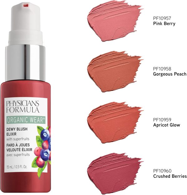 ⁦Physicians Formula Organic Wear Natural Dewy Face Blush Makeup Elixir, Pink Berry, 0.5 Fl Ounce⁩ - الصورة ⁦6⁩