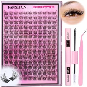 DIY Lash Extension Kit Natural Look Wispy Lash Clusters D Curl 154pcs Lashes Clusters 8-16mm Eyelash Extension Kit Lash Bond and Seal Lash Tweezers Individual Lashes Lash Cluster Kit For Beginners