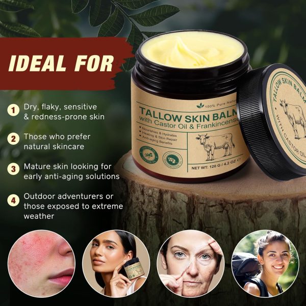 ⁦Sebum Castor Oil Frankincense Oil Balm, Natural Sebum from Grass-Fed Cattle for Skin Care, Deep Nourishing and Moisturising Moisturiser for Face and Body⁩ - الصورة ⁦3⁩
