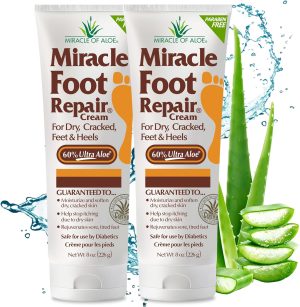 Miracle of Aloe Foot Repair Cream (8 oz / 2-Pack) Repairs Dry Cracked Heels and Feet, 60% Pure UltraAloe Moisturizes, Softens, and Repairs