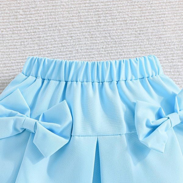 ⁦Guodeunh Toddler Girl Summer Outfits Puff Short Sleeve Ribbed Knit Tops Mini Skirt Set Cute Girl Clothes⁩ - الصورة ⁦6⁩