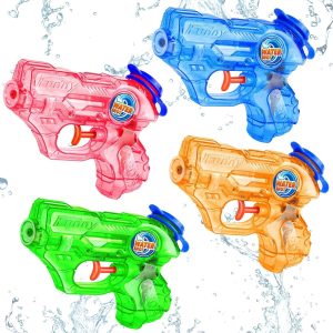 4 Pack Mini Water Gun for Kids Toddler, Holi Pichkari for Kids Swimming Pool Accessories Water Games Water Pool Toys 5-7M Long Range Super Water Soaker Squirts Blasters Gun