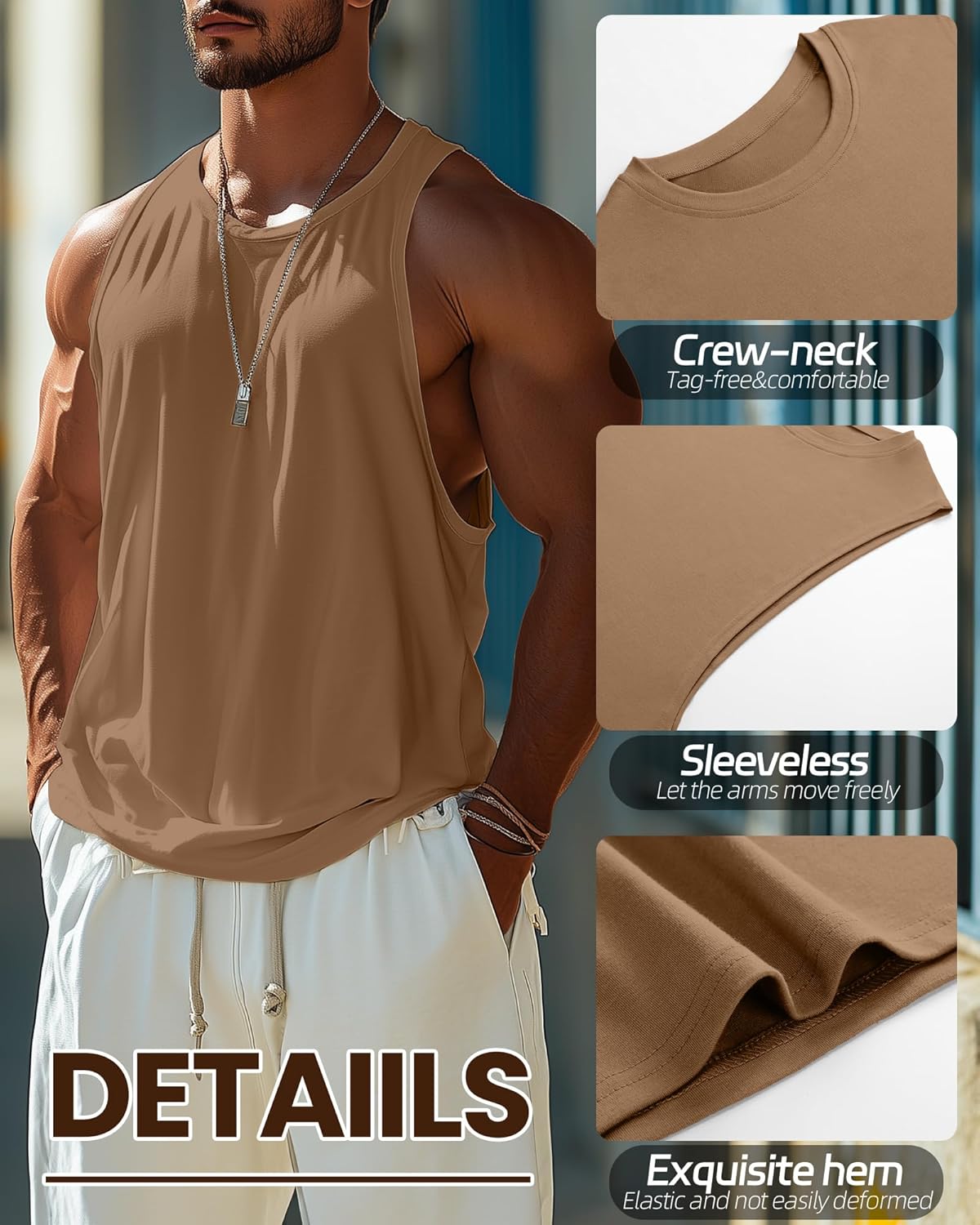 Ficerd 3 Pcs Big and Tall Men's Workout Tank Top Cotton Sleeveless Muscle Tee Gym Athletic Bodybuilding Cut Off Shirt 4 Ficerd 3 Pcs Big and Tall Men's Workout Tank Top Cotton Sleeveless Muscle Tee Gym Athletic Bodybuilding Cut Off Shirt - الصورة 4