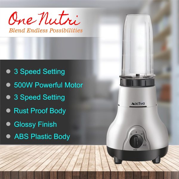 ⁦ACTIVA Easy Mix Nutri 2 Jar Mixer Grinder Powerful 500 Watt Motor | Long Lasting Shock Proof Abs Body | Heavy Duty Motor With Nano - Grinding Technology, Black⁩ - الصورة ⁦5⁩