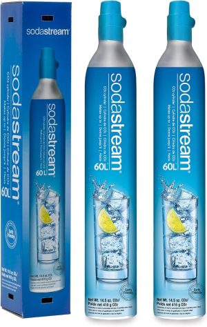 SodaStream CO2 Gas Refill Pack - 2 Cylinders, BLUE Screw-in System - Use box to return your empty cylinders and earn an Amazon.com Gift Card - Compatible with Fizzi, OneTouch, Jet, Spirit, Penguin