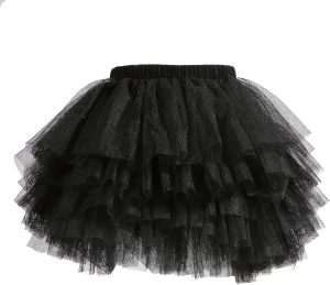 Girls' 6-Layer Tulle Tutu Skirt, Black, Elastic Waist, Ages 4-8 Years, Dance Performance Wear