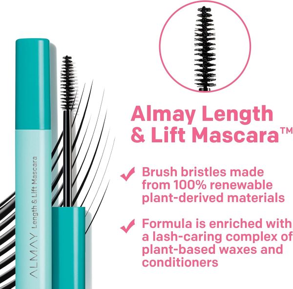 ⁦Almay Length & Lift Mascara, Plant Based Volumizing Lengthening Eye Makeup, Hypoallergenic and -Fragrance Free, 010 Blackest Black, 0.24 fl. oz.⁩ - الصورة ⁦3⁩