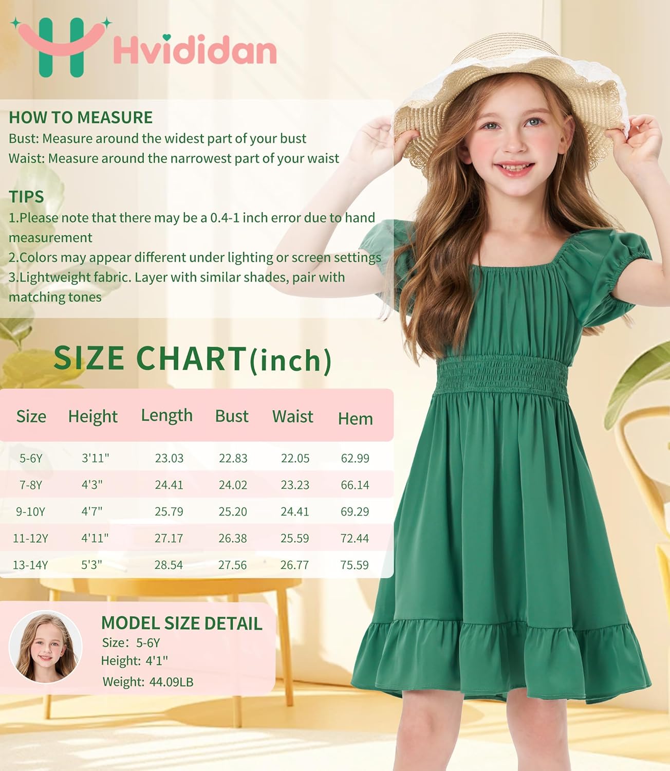 Hvididan Girls Summer Dresses Cute Double Layer Ruffle Sleeve Off Shoulder Dress 5-14 Years 7 Hvididan Girls Summer Dresses Cute Double Layer Ruffle Sleeve Off Shoulder Dress 5-14 Years - الصورة 7
