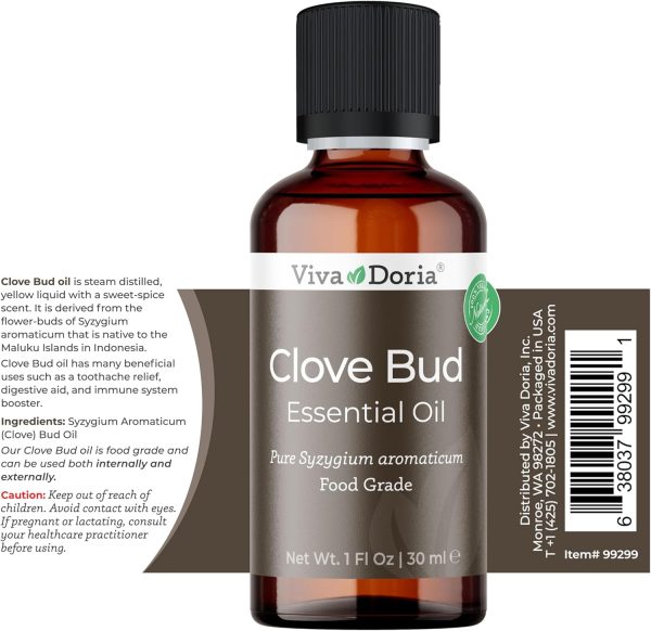 ⁦Viva Doria 100% Pure Clove Bud Essential Oil, Undiluted, Food Grade, 30 mL (1 Fluid Ounce)⁩ - الصورة ⁦2⁩