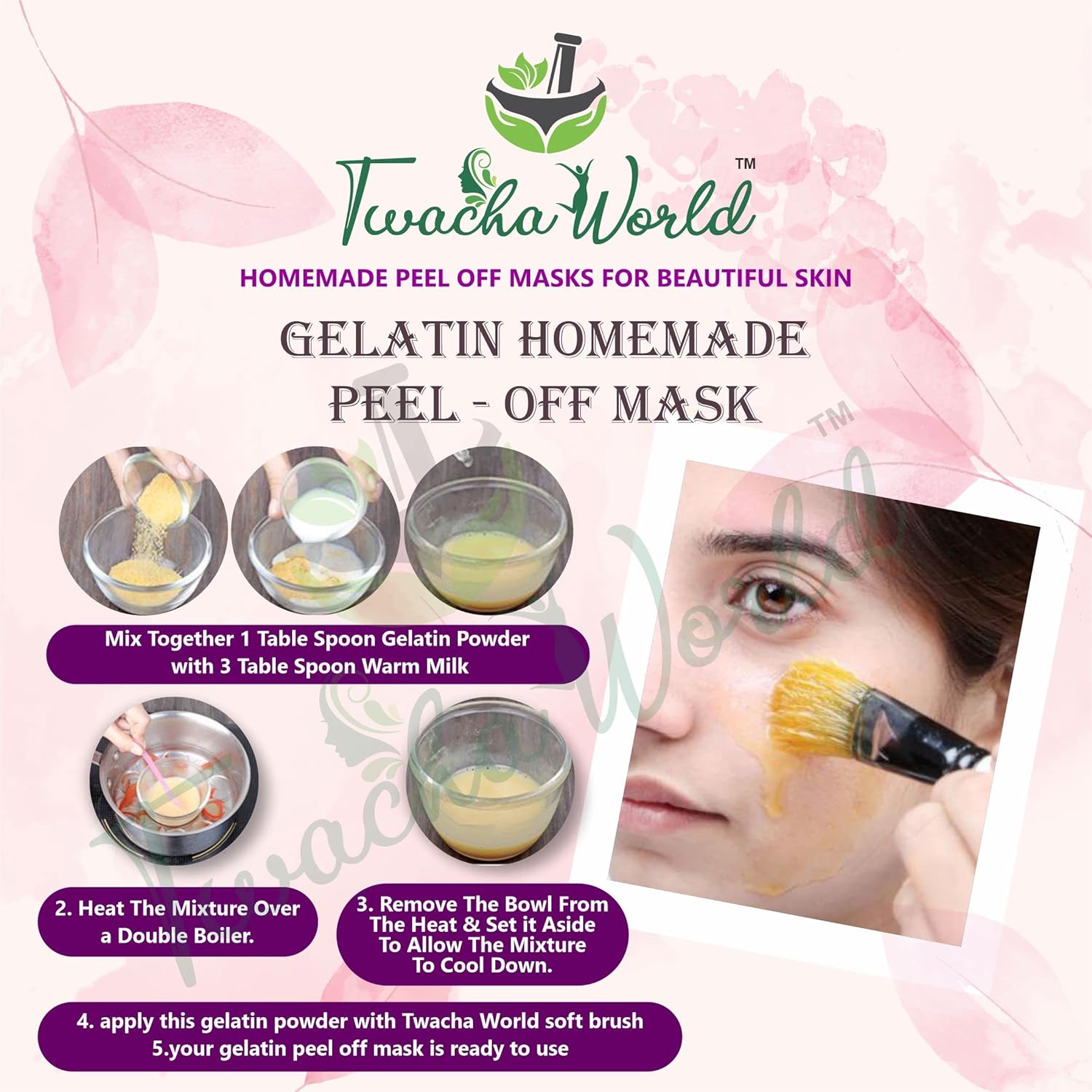 Twacha world Gelatin Powder For Face Mask/Hair removal/Peel Off Mask (Skin Care) 25 GM (25 g) 5 Twacha world Gelatin Powder For Face Mask/Hair removal/Peel Off Mask (Skin Care) 25 GM (25 g) - الصورة 5