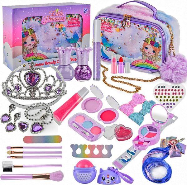 ⁦SCIENISH Kids Children's Makeup Set,Girls Makeup Kit for Girls Princess Make Up Box Nontoxic Cosmetics Kit Toys Pretend Play Makeup (Purple)⁩ - الصورة ⁦5⁩
