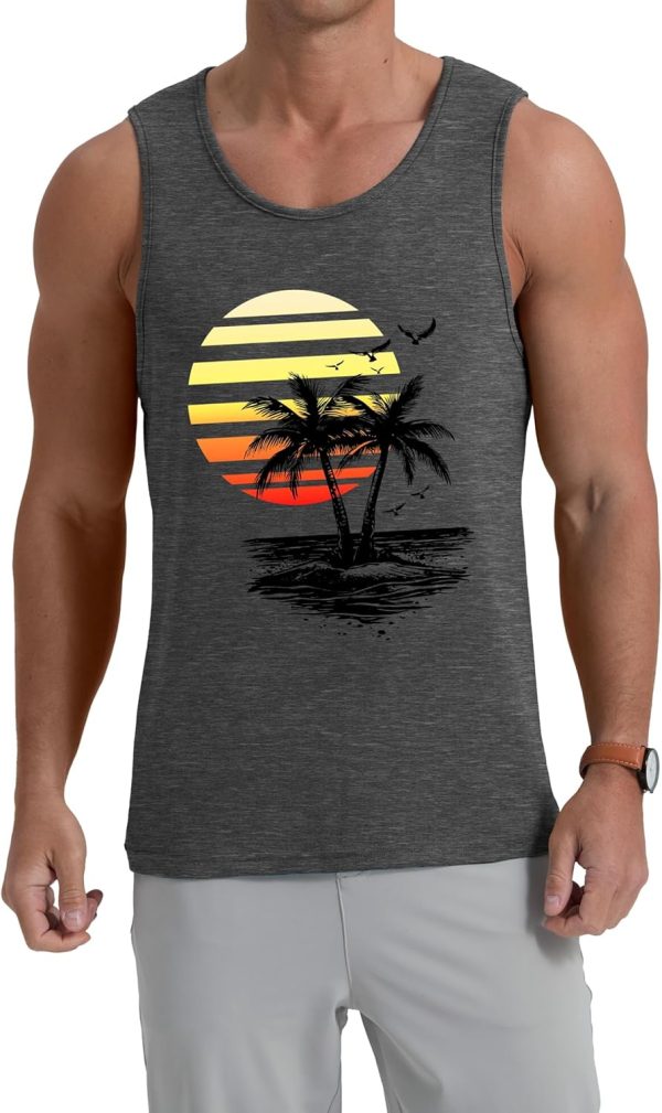 ⁦ONLYSTORY Mens Graphic Tank Tops Crewneck Gym Muscle Beach Hawaii Sleeveless Shirts⁩ - الصورة ⁦5⁩
