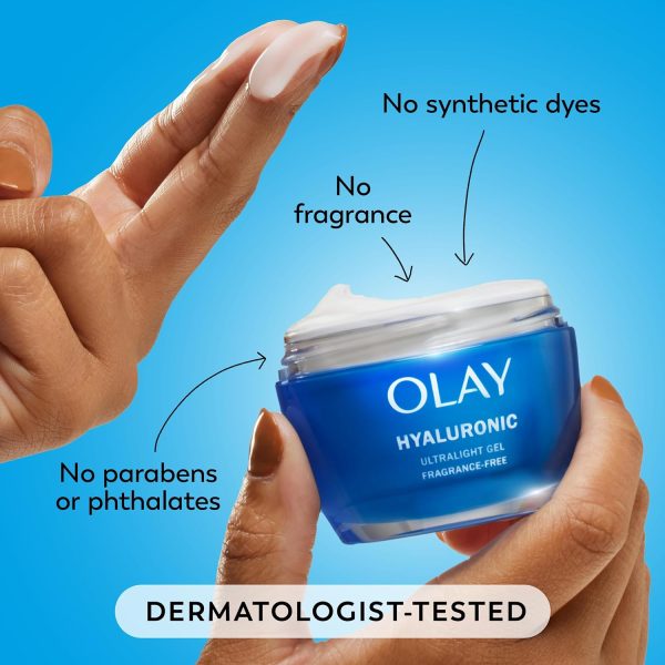 ⁦Olay Hyaluronic Acid Face Moisturizer, Instant Hydration for Women, Fragrance-Free - Dry Skin Solution, Glowing, Smoothing, Plumping, Renewing - Niacinamide, Amino Peptides 1.7 Oz⁩ - الصورة ⁦5⁩