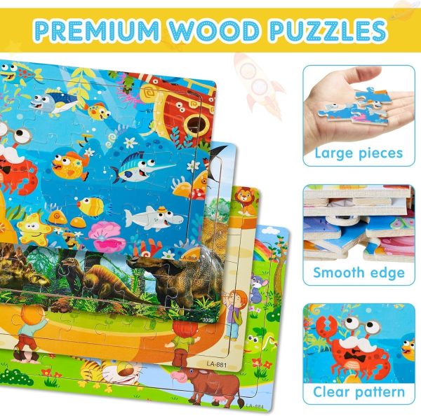 ⁦12 Pack Puzzles for Kids Ages 3-8 Toddler 30 Pieces Wooden Jigsaw Children Puzzles Educational Learning Toys for Kids Girls and Boys⁩ - الصورة ⁦2⁩